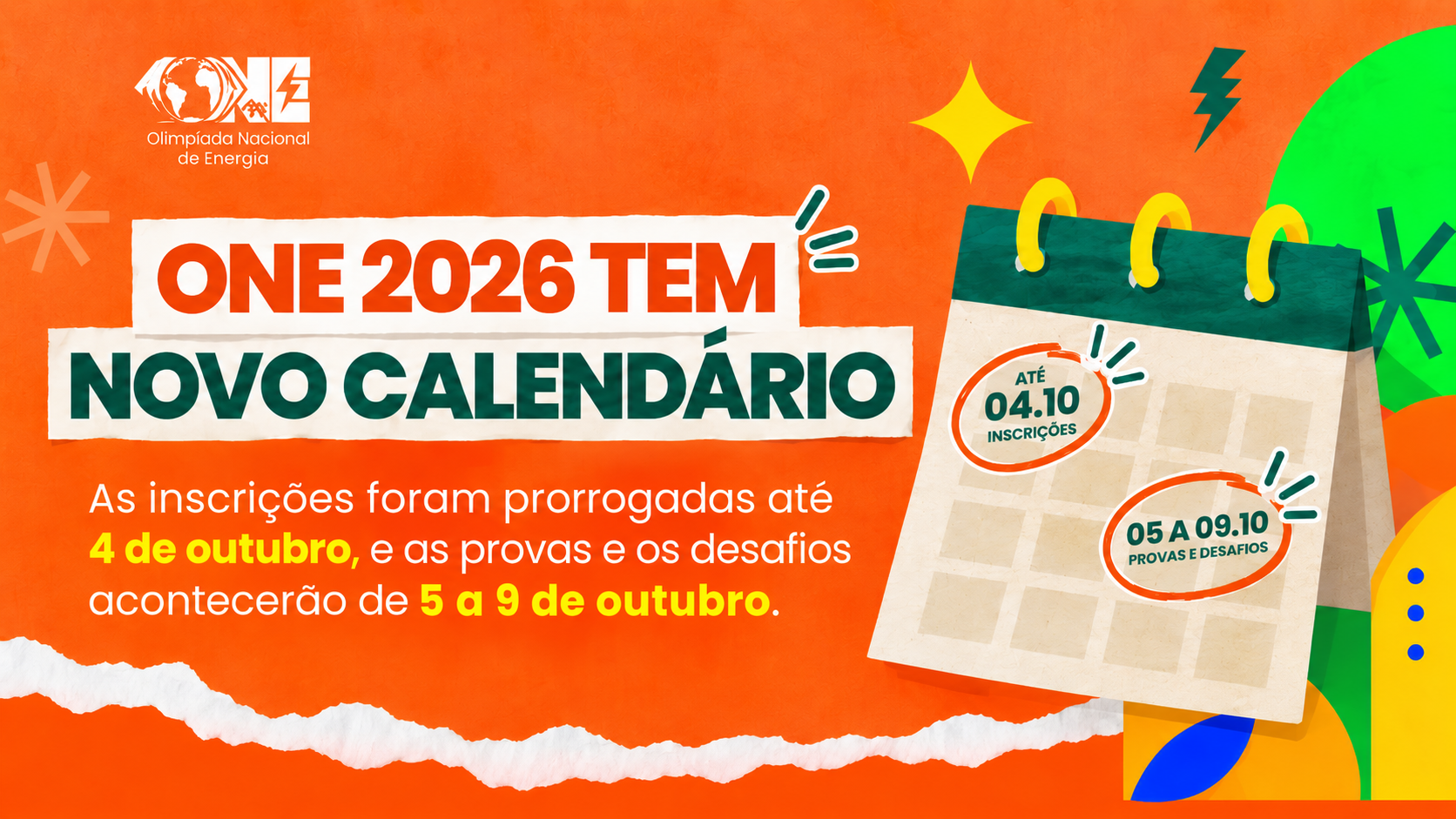 ONE 2026 prorroga inscrições e atualiza calendário de provas e desafios